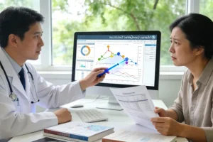 医生与患者共同查看基因检测报告