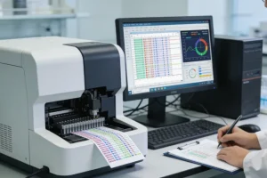 医生与肠癌患者查看复查CT片