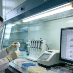 病理医生在显微镜下观察肠癌组织切片