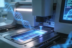 医生与患者共同查看基因检测报告示意图