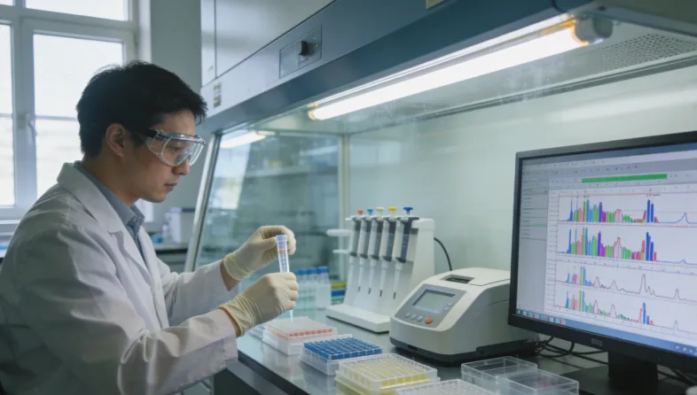 病理医生在显微镜下评估肿瘤细胞比例