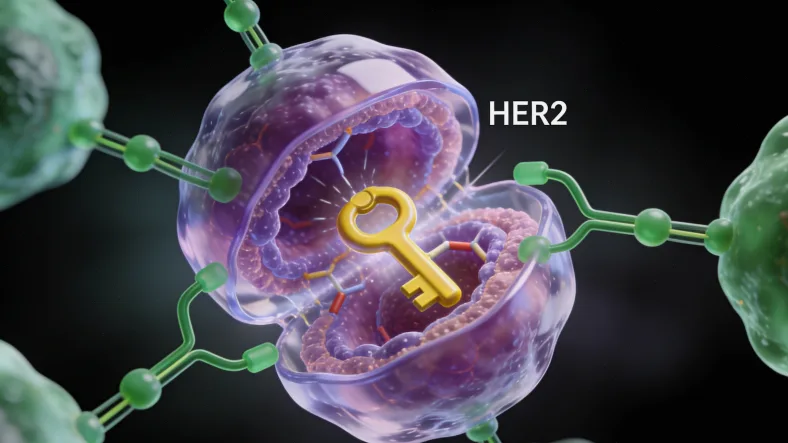 FISH检测显示ALK基因分离（阳性信号）示意图