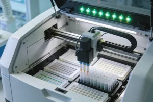 显微镜下的肺癌组织ALK免疫组化染色（强阳性）图片