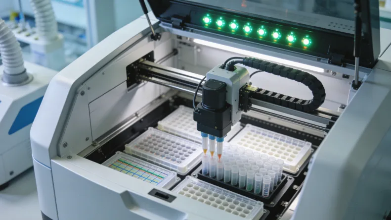 显微镜下的肺癌组织ALK免疫组化染色（强阳性）图片