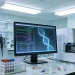 医生与患者共同查看基因检测报告示意图