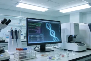 医生与患者共同查看基因检测报告示意图