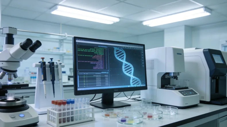医生与患者共同查看基因检测报告示意图