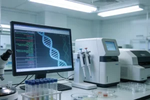 医生与肺癌患者沟通治疗方案示意图