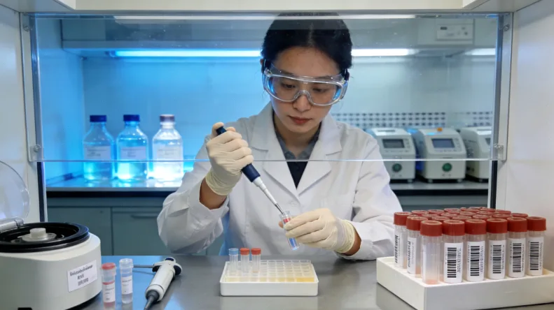 病理科医生在显微镜下观察组织切片