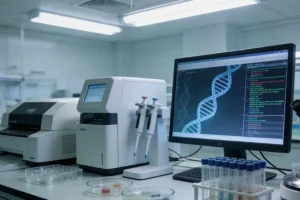 病理科医生正在显微镜下观察组织切片