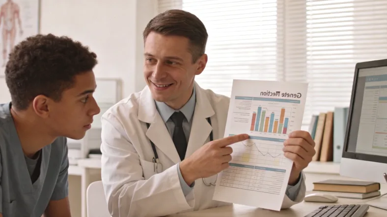 病理医生在显微镜下观察PD-L1染色切片