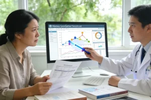 病理医生在显微镜下评估活检组织切片