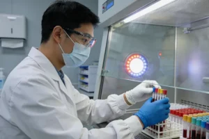 医生与患者查看基因检测报告示意图