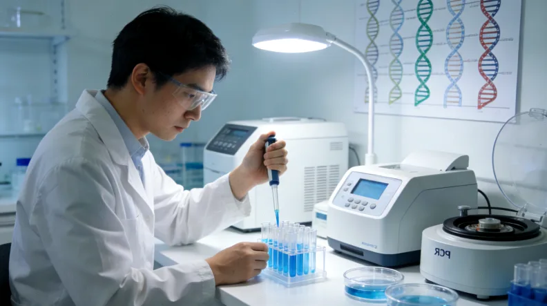 基因测序仪在工作中的特写镜头