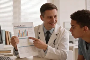 基因检测报告示意图，展示BRCA突变结果