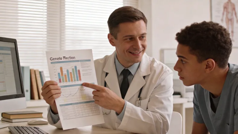 基因检测报告示意图，展示BRCA突变结果