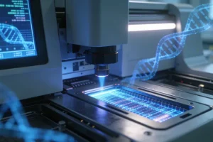 医生与患者共同查看基因检测报告示意图