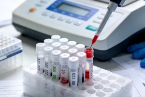 医生与患者共同查看基因检测报告示意图