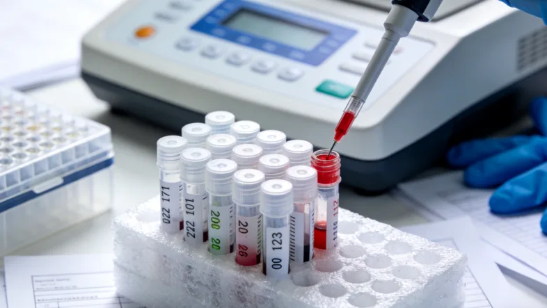 医生与患者共同查看基因检测报告示意图