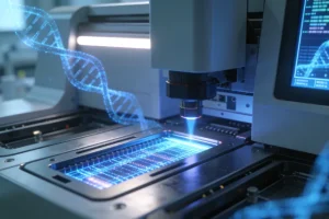 病理科医生在显微镜下评估肿瘤蜡块