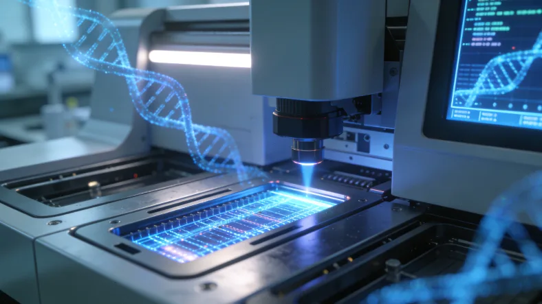 病理科医生在显微镜下评估肿瘤蜡块