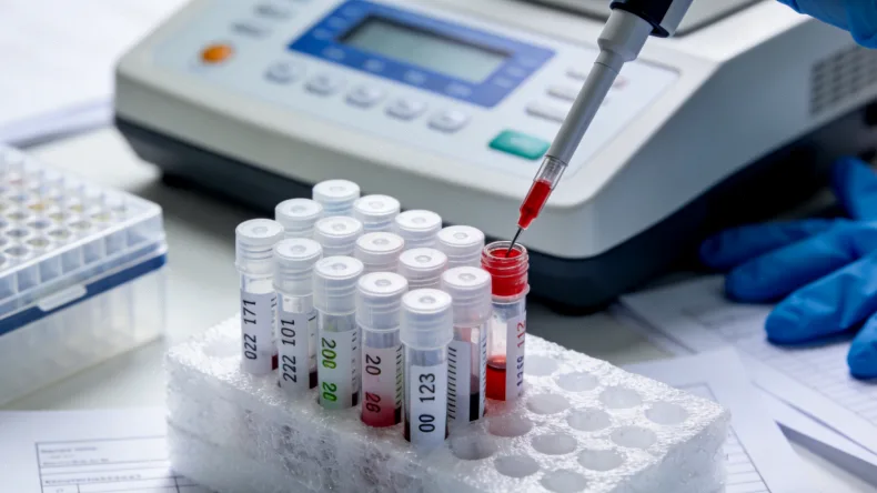 病理科医生在显微镜下观察乳腺癌组织切片