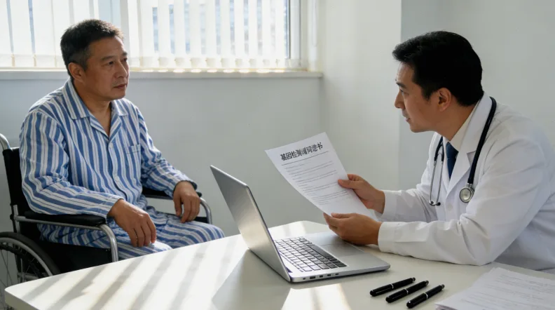 病理医生在显微镜下观察乳腺癌组织切片