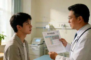 一位医生与患者共同查看基因检测报告