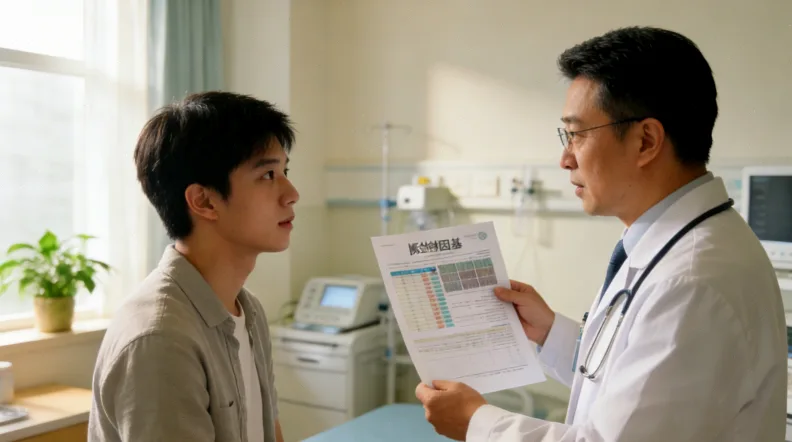 一位医生与患者共同查看基因检测报告