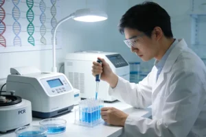 检验科医生在显微镜下评估组织样本