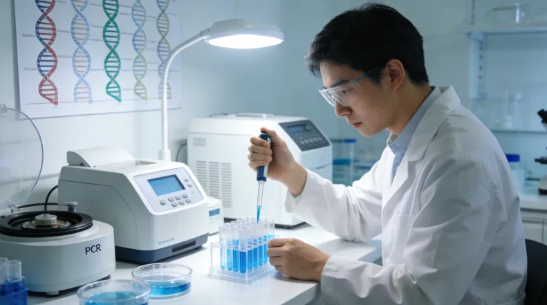 检验科医生在显微镜下评估组织样本