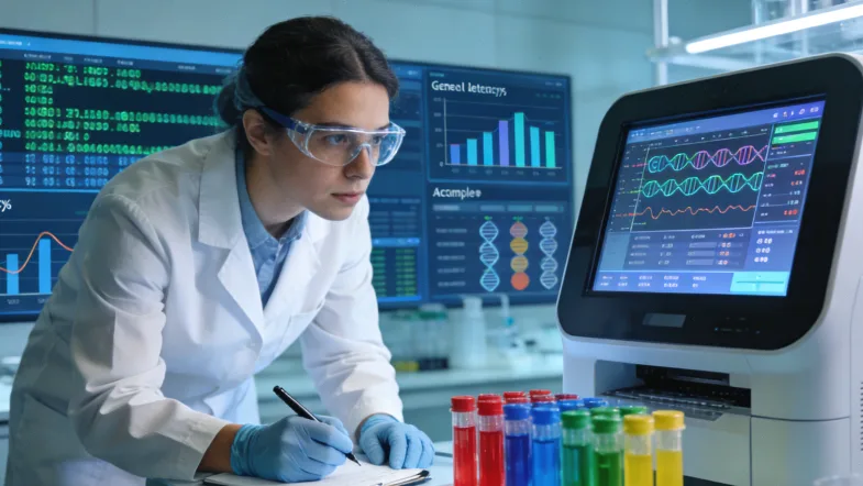 医生与患者共同查看临床试验信息示意图