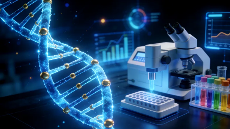 医生与患者共同查看基因检测报告示意图