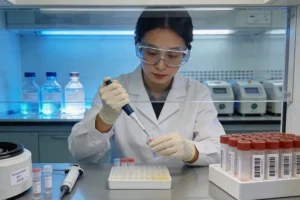 医生与患者沟通血液检测方案的场景