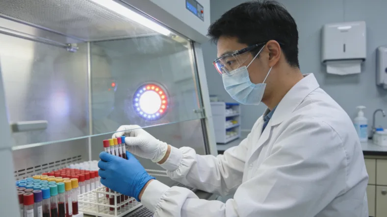 医院分子病理实验室科研人员正在进行测序操作