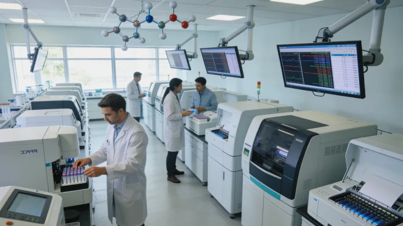 显微镜下的肿瘤组织切片与基因序列图