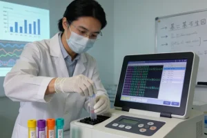 医生与患者共同查看病理报告示意图