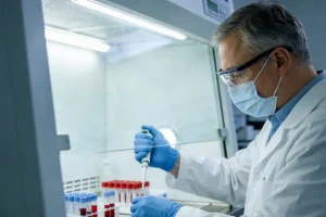 显微镜下PD-L1染色阳性的肿瘤细胞