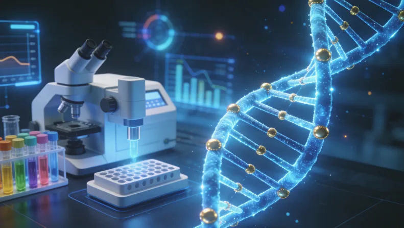 医生在诊室查看基因检测报告