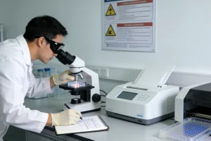 医生与患者共同查看复杂的基因检测报告