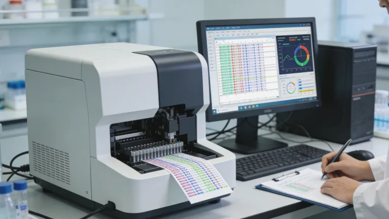 中医师把脉与基因测序仪并列对比图