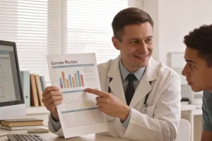 患者查看基因检测报告的特写