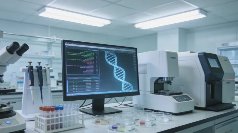 显微镜下的病理切片图像与基因测序数据波形图对比