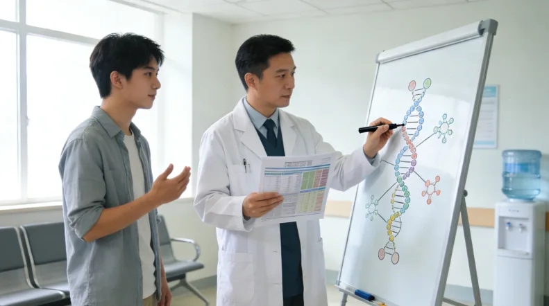 医生向患者解释基因检测报告
