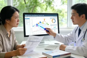 医生与患者共同查看基因检测报告