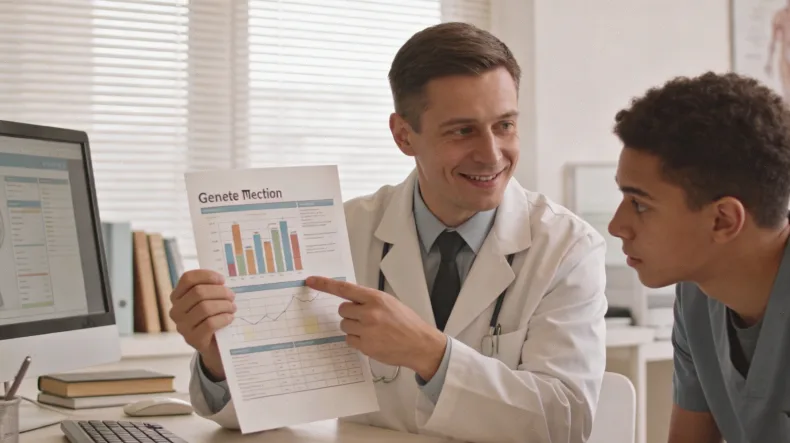 医生与患者及家属在诊室沟通的温馨场景