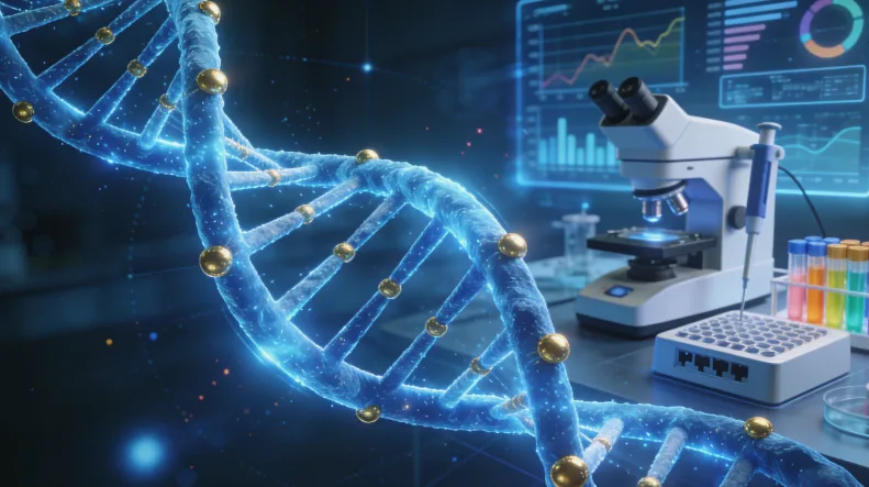 病理科医生在显微镜下挑选组织切片的特写