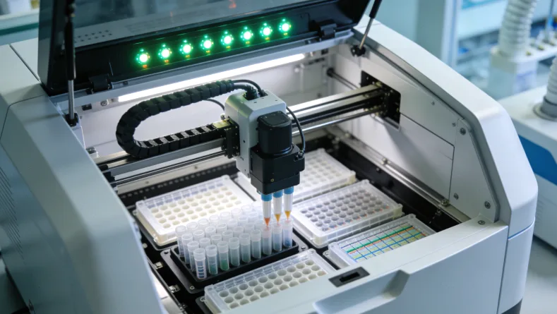 医生与肺癌患者查看血常规报告单