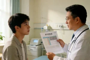 医生与肺癌患者沟通靶向治疗示意图