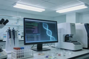 基因检测报告示意图，重点圈出“风险评分”位置